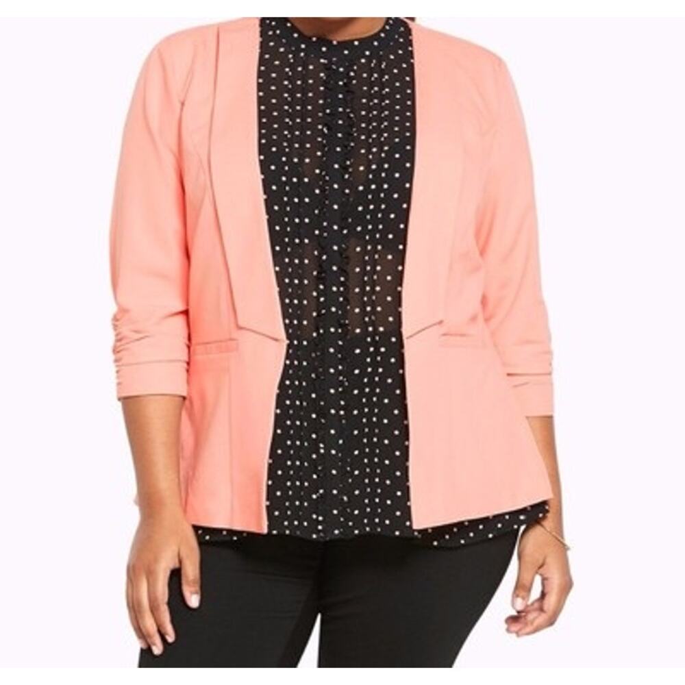 Torrid Ruched Sleeve Light Weight Blazer Apricot Pink draped office plus size 3X